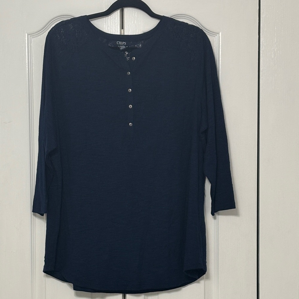 Chaps Dark Blue Long Sleeve Women's Tee